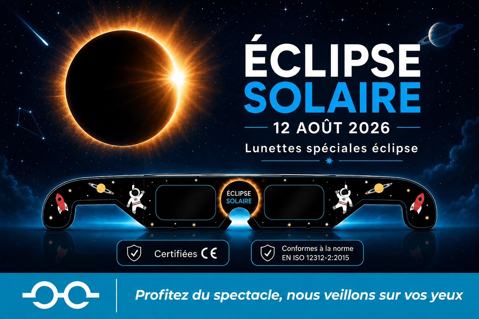 Lunettes éclipse solaire disponibles chez Optique Farese à La Fare-les-Oliviers
